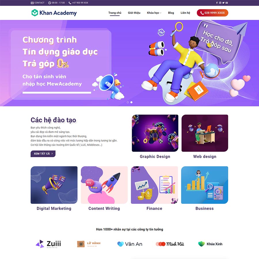 Mẫu website WordPress bán khóa học 02