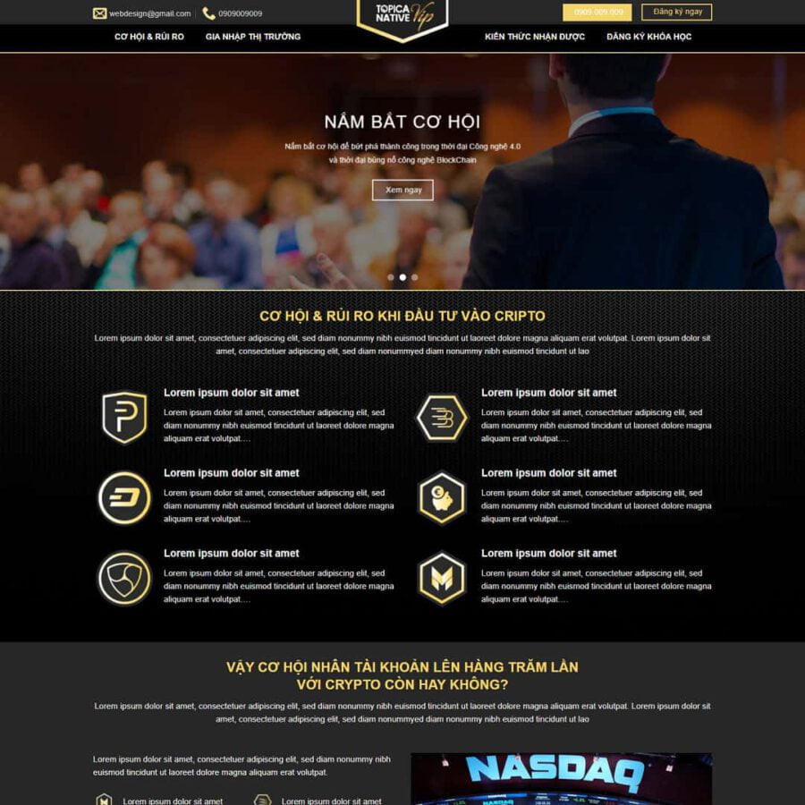 Mẫu website wordPress landing page khóa học tài chính, crypto