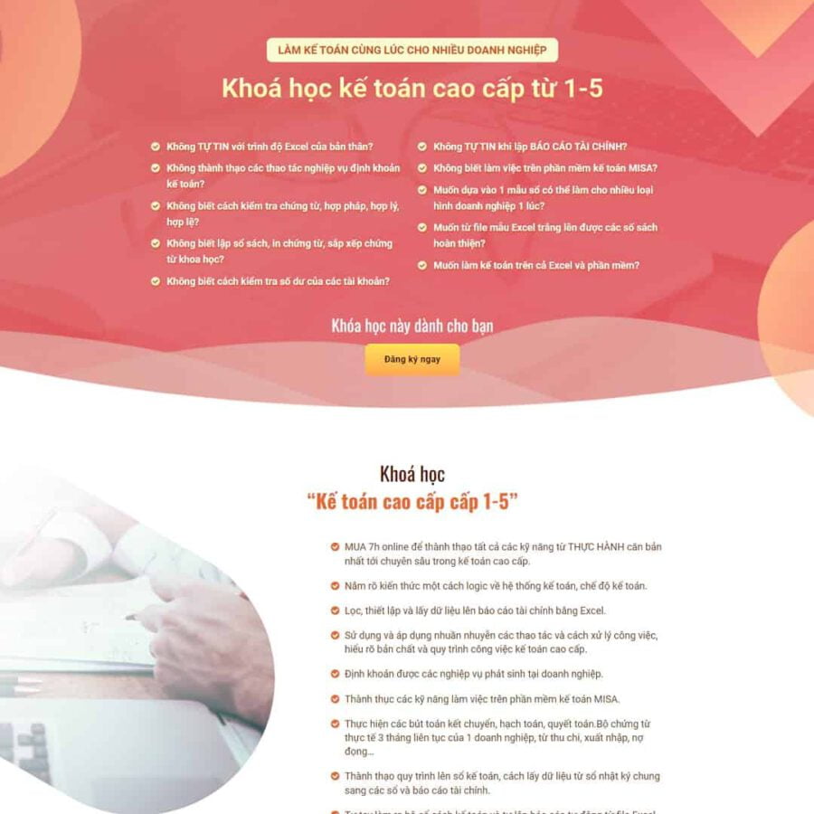 WordPress landing page khóa học kế toán