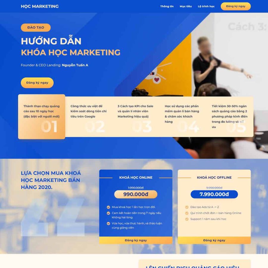 Mẫu website WordPress landing page khóa học Marketing Online