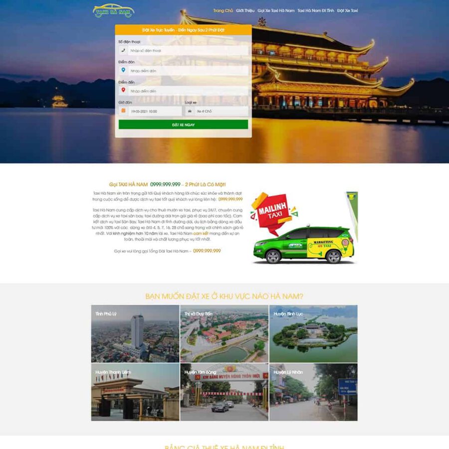 Mẫu website wordPress Landing page dịch vụ taxi