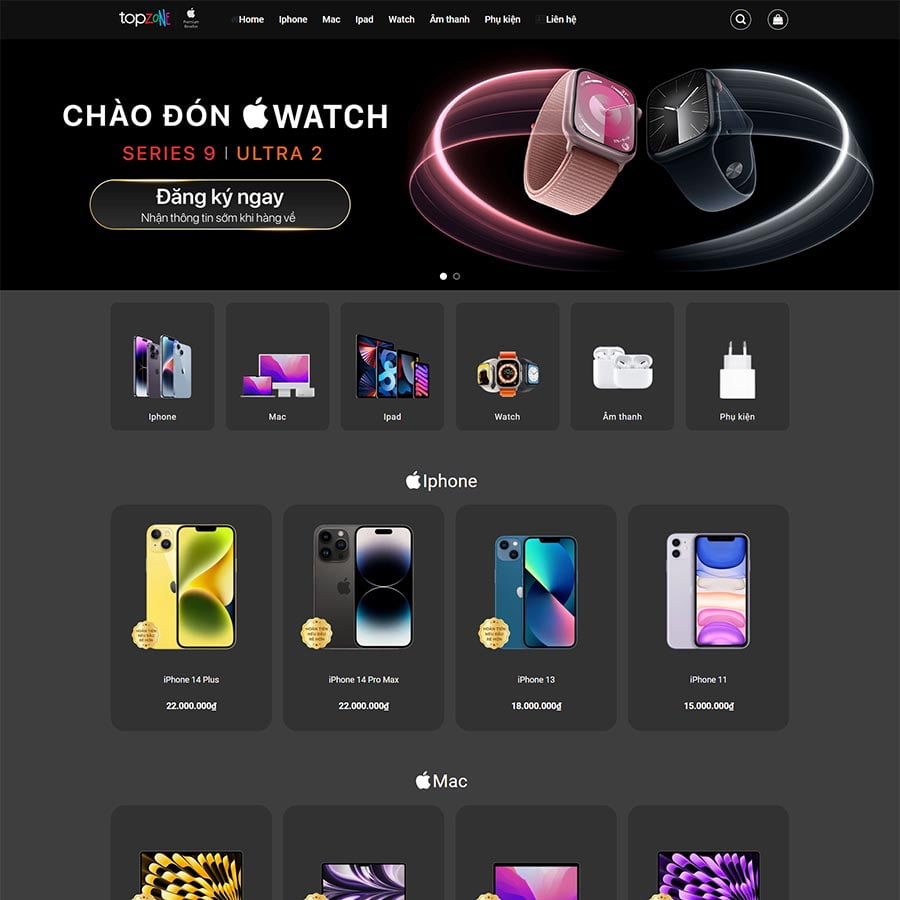 Mẫu website WordPress bán điện thoại, phụ kiện giống TopZone 02
