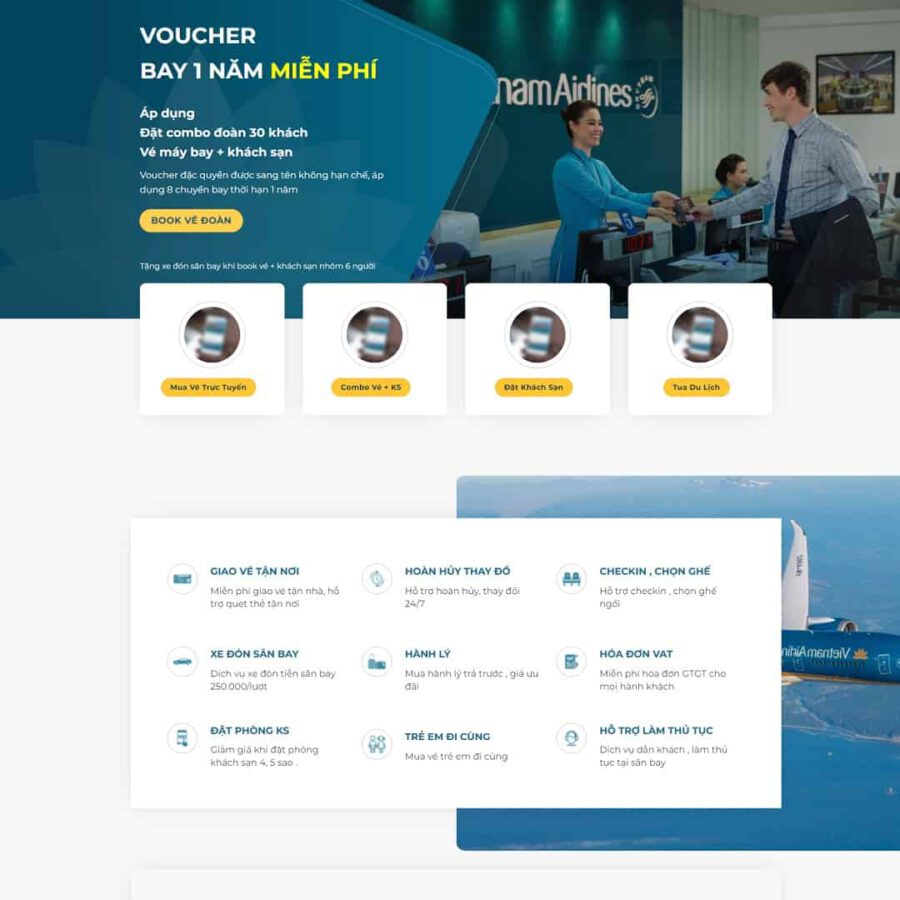 Mẫu website WordPress landing page bán Vé máy bay